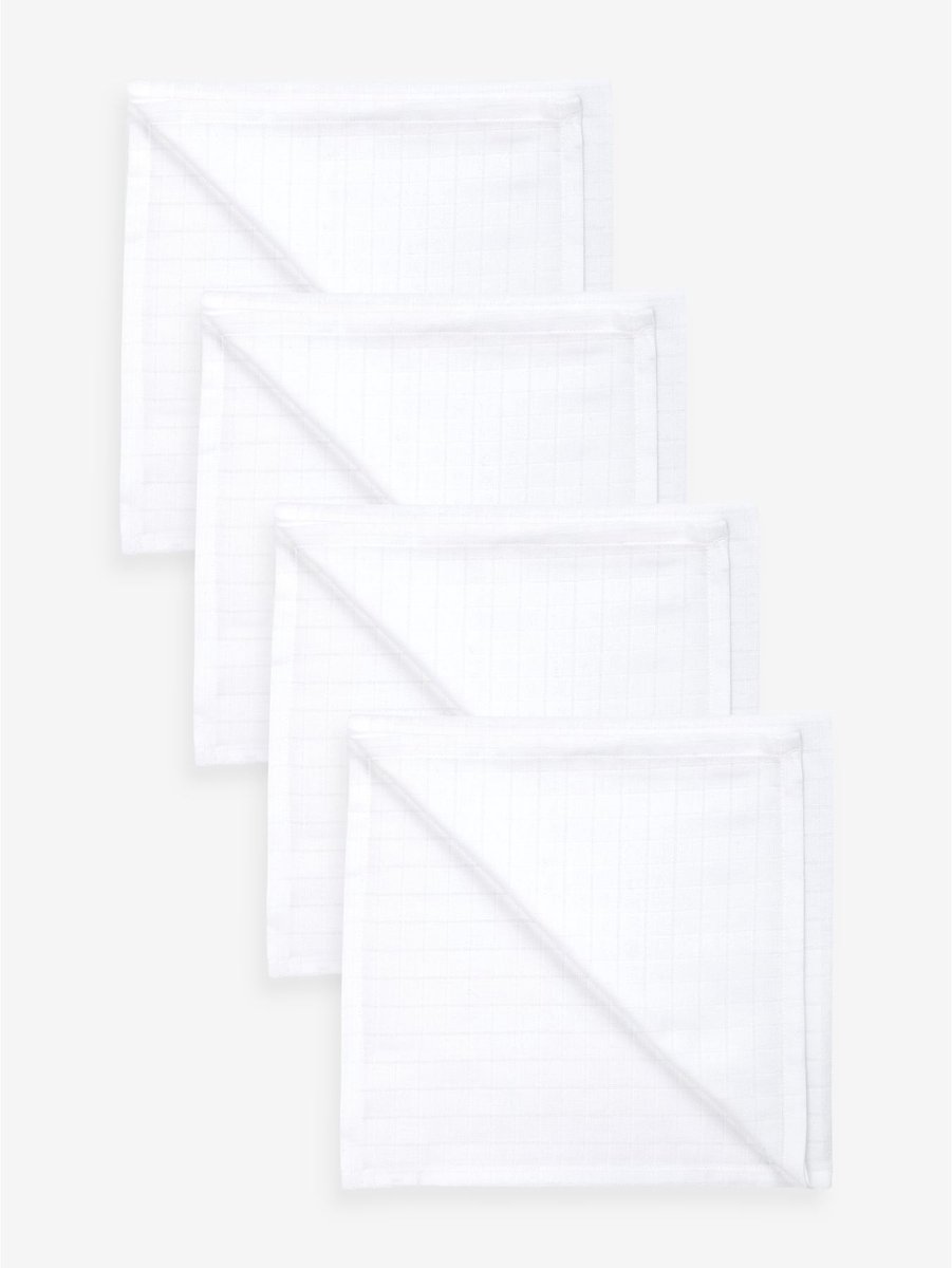 Next - Pasgeboren unisex - Set van 4 babymousselinedoekjes van 100% katoen - Wit