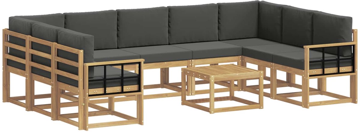 vidaXL Buiten - bank - set - 10 - st - 9-zits - Wit - en - antracietkleurig - Polyester Wit en antracietkleurig