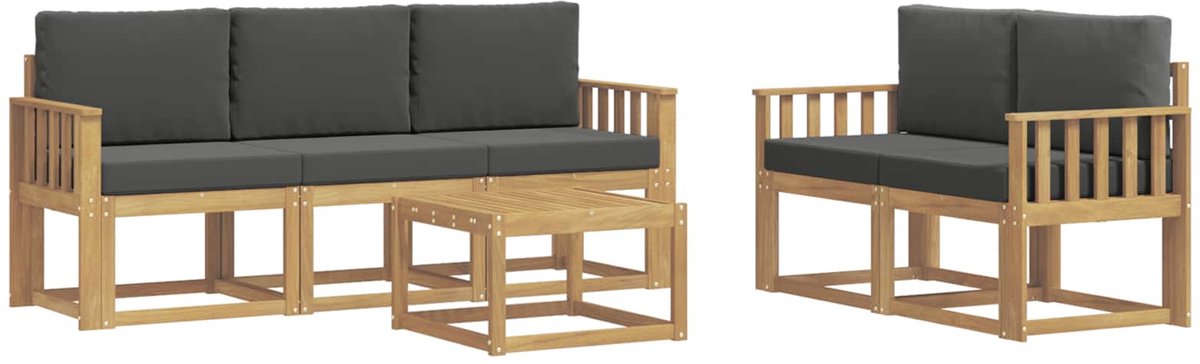 vidaXL Buiten - bank - set - 6 - st - 5-zits - Wit - en - antracietkleurig wit en antracietkleurig