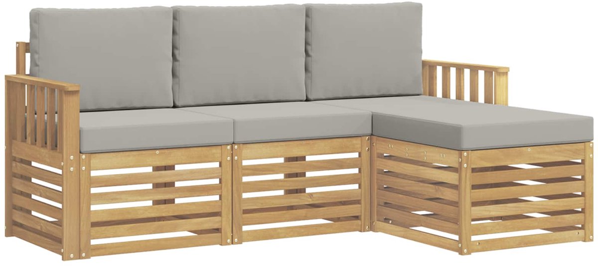 vidaXL Buiten - bank - set - 4 - st - Wit - en - Lichtgrijs - Polyester Wit en lichtgrijs
