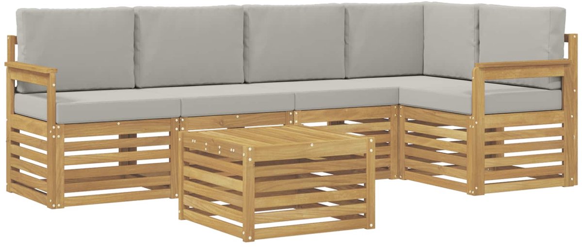 vidaXL Buiten - bank - set - 6 - st - 5-zits - Wit - en - Lichtgrijs - Polyester Wit en Lichtgrijs