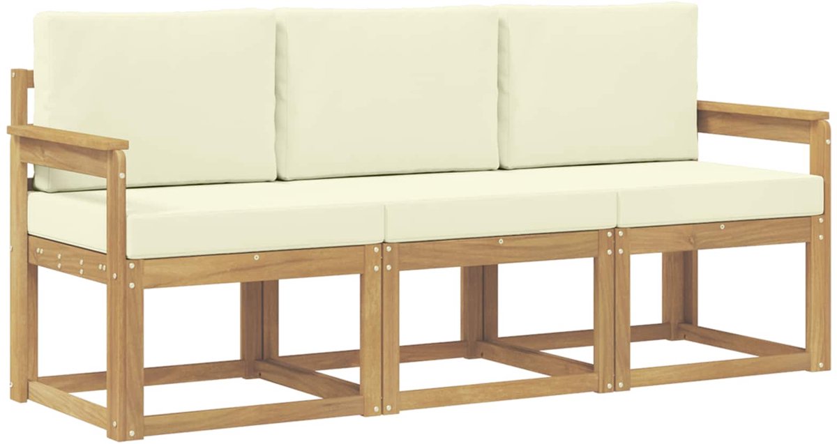 vidaXL Buiten - bank - set - 3 - st - Wit - en - crèmekleurig - 189,5 - x - 63 - x - 73 - cm Wit en crèmekleurig