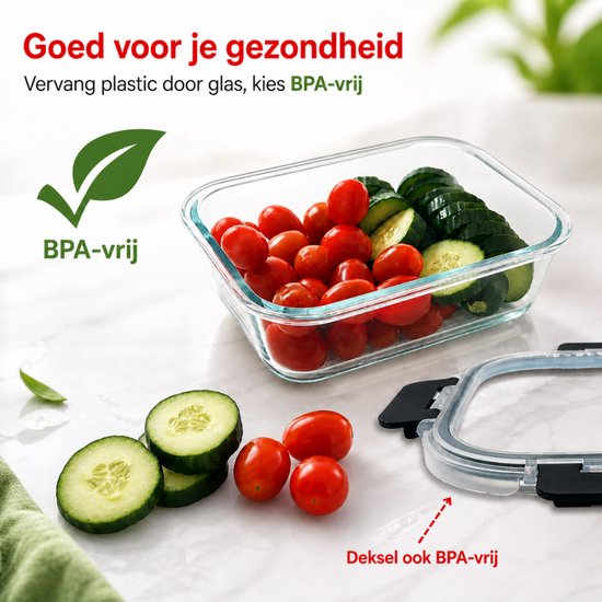 Boîtes de préparation de repas Organess - Boîtes de conservation - Boîtes de congélation - 10 pièces - 5x1040ML & 5x 370ML - Sans BPA - Glas - Couvercle sans BPA