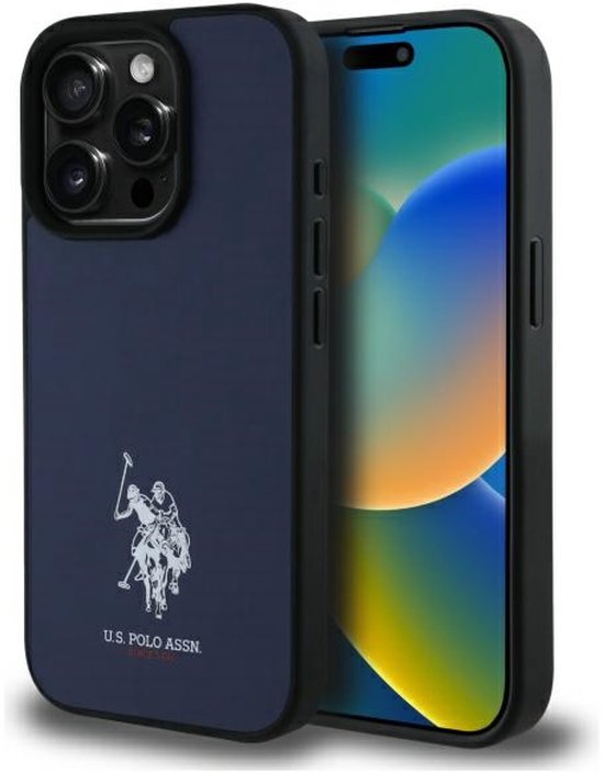 iPhone 15 Pro Max hoesje leren navy U.S. Polo Assn. slank design geborduurd logo stevige bescherming