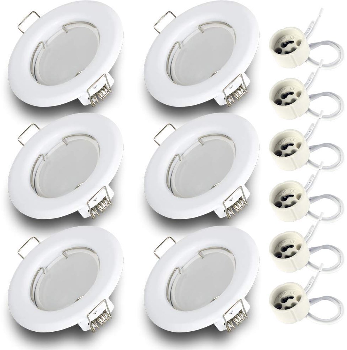 Kwazar Luminaire - Inbouwspot GU10 - LED-spot, plafondspot, inbouwspot - Inbouwframe rond met lamp GU10 7W neutraal wit 4000K - voor woonkamer, keuken, gang - RIK15 - Set van 6 wit