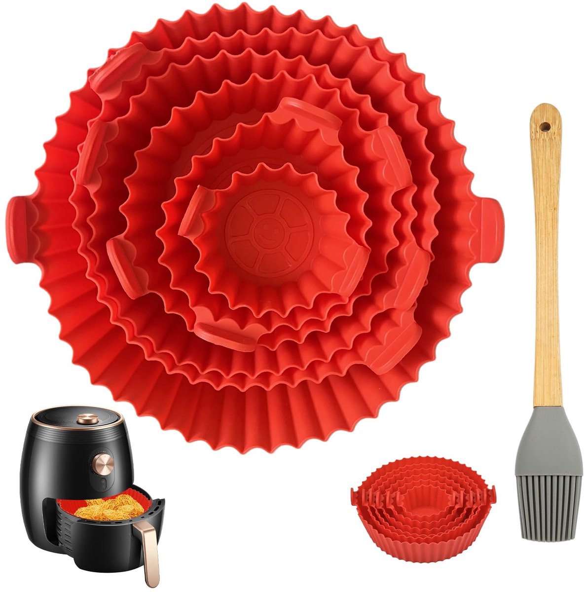 Allecto - Siliconen vorm voor airfryer - Bakvorm voor heteluchtfriteuse - Vetarm koken - Rood - Siliconen inzetstuk - Voor oven en magnetron - Gesc...