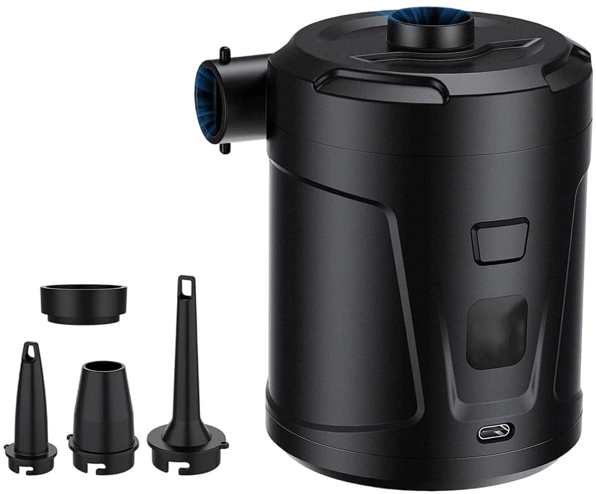 carmdering - Luchtpomp - Draagbare Luchtpomp - Elektrische Luchtpomp - 400 l/min, 4300 Pa, 5200 mAh - Zuig en blaas, meerdere mondstukken - Lichtgewicht, draagbaar - Zwart - Perfect voor kamperen, strand en zwembad