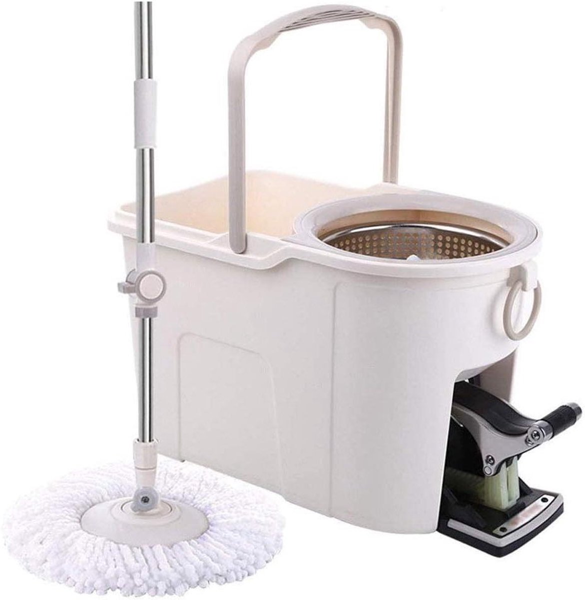 Draaibare mop set - Roterende emmer - Efficiënt schoonmaken - Handvrij systeem - 2 stuks - Wit