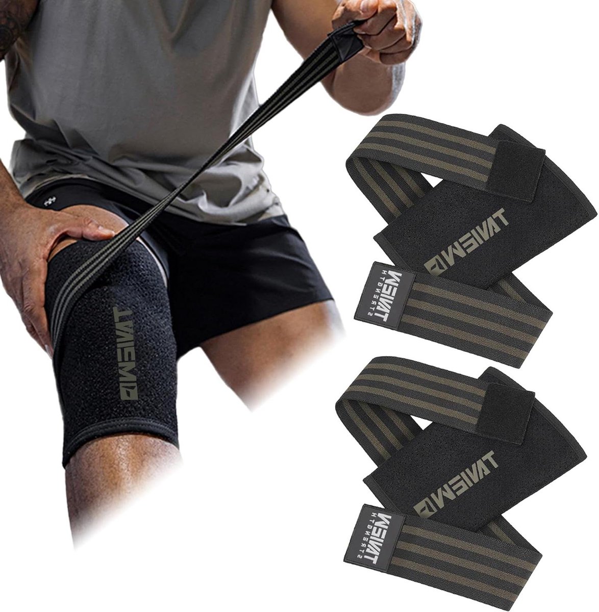Kniebeschermers - Kniesteun Bandages - Gewichtheffen Squats - Verstelbare Compressie - 1 Paar - Zwart