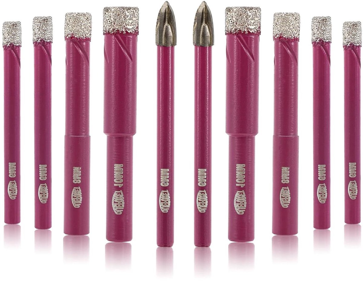 Diamantboorset - Gatenzagen set - Boren in tegels - Droog boren met koeling - 10 stuks - Zilver