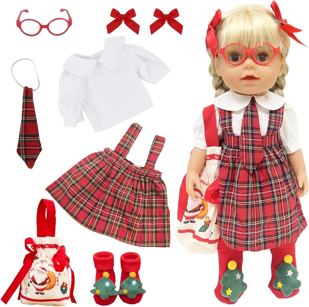 Babypopkleding 9-delig - Poppenoutfits Poppenjurkjes - Poppen Aankleden - Klittenbandsluiting - 35-45 cm - Rood
