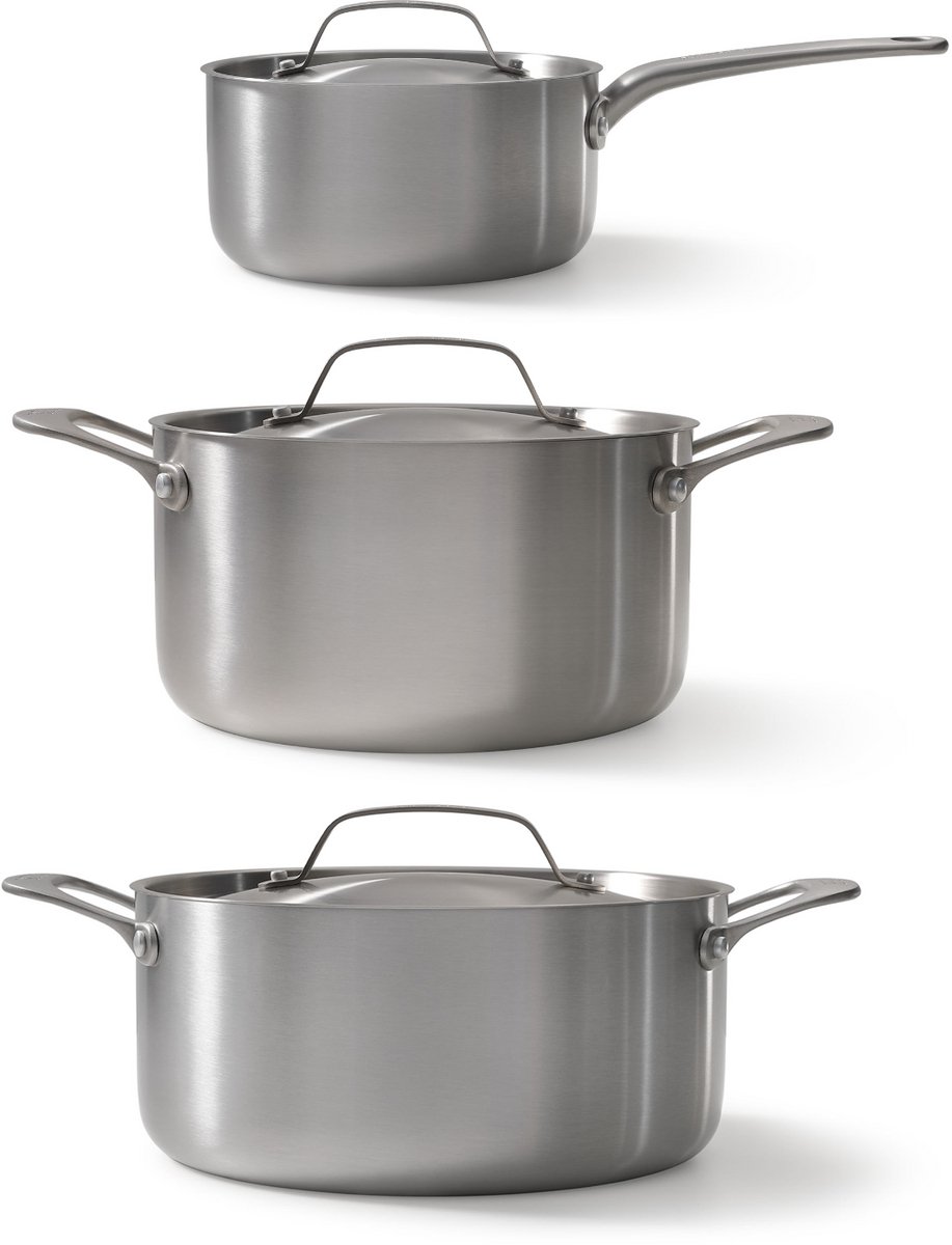 Skottsberg – 3 delige pannenset - Stainless Steel – Kookpannen & Steelpan met deksel - Geschikt voor Inductie en Oven