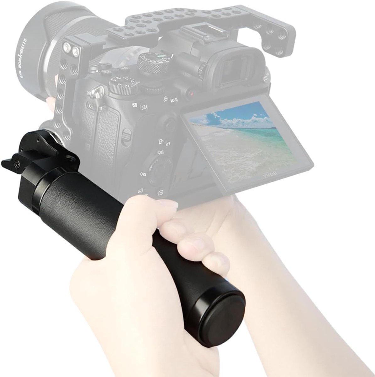 Mango Lateral Rosette Grip Handvat met AR RI Standaard Adapter voor Rosette Bevestiging (M6 Draad, 31.8mm) voor 15mm Camera Schouder Rig Ondersteuningssysteem met Ergonomisch Ontwerp en Duurzaam Leer