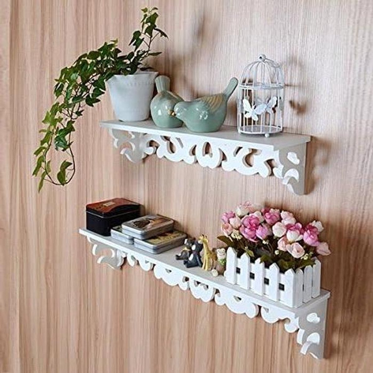 Wandrek - Zwevende plank Wandconsole - Decoreren en opbergen - Vintage stijl - S & M - Wit