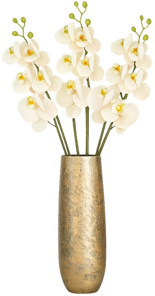 Bellatio Design Kunstbloem Orchidee Bora - 6x - wit - 58 cm - losse steel - kunst zijdebloemen - Phalaenopsis