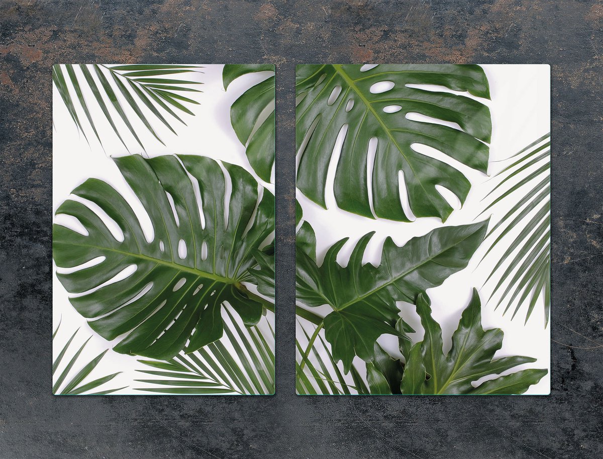 TMK ArtDeko - Snijplank - 75x52 cm - Hartglas - Monstera Motief