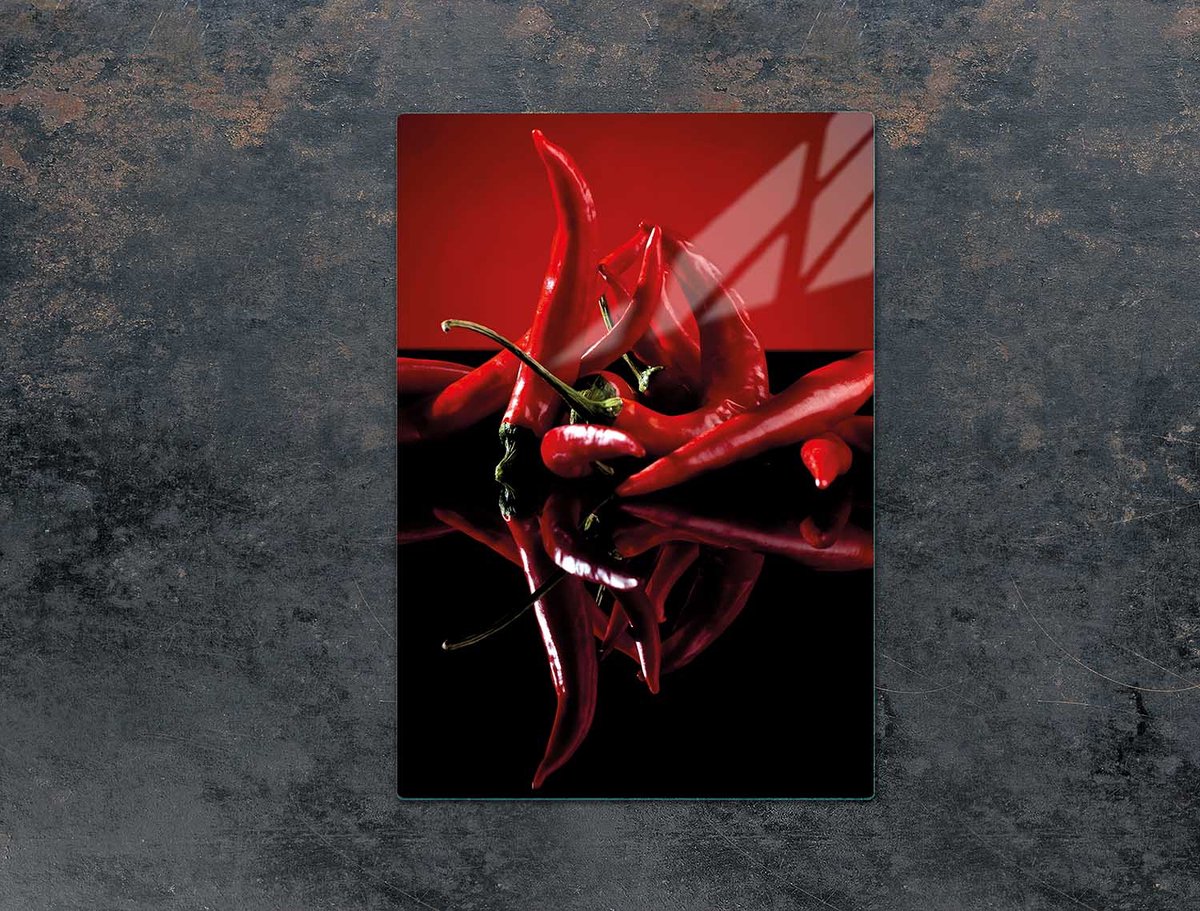TMK ArtDeko - Snijplank - 35x52 cm - Hartglas - Chilli Print