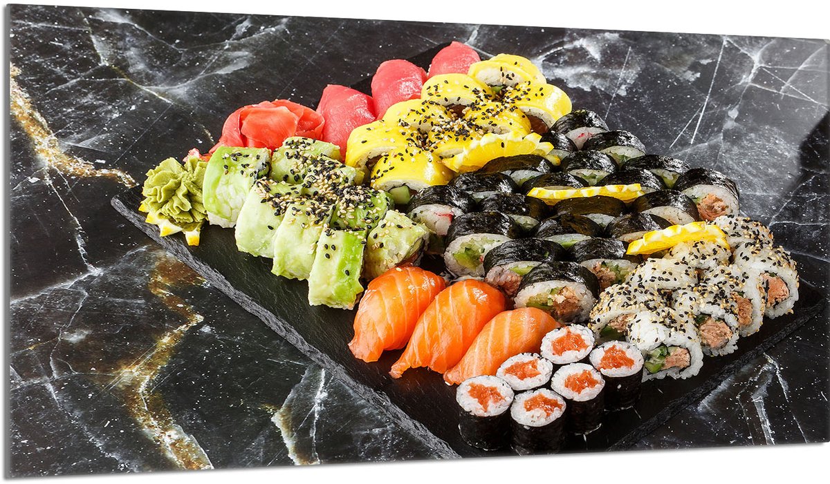 TMK ArtDeko - Glas Beschermplaat - 90x52 cm - Sushi Motief