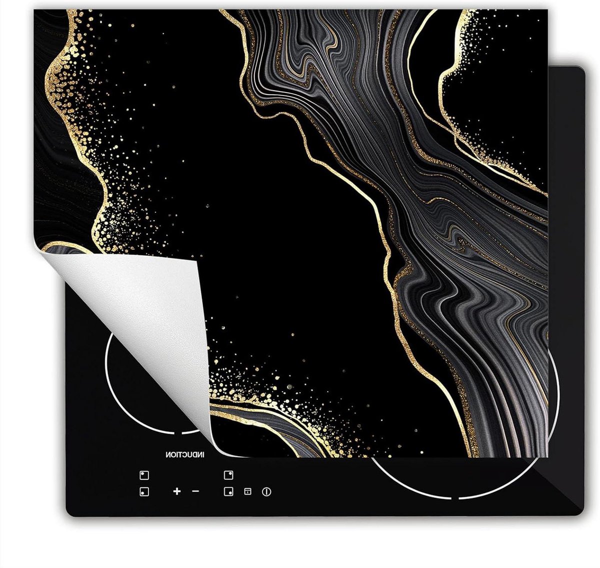 Inductie Beschermer - Kookplaat Mat - Keuken Werkruimte - Krasbestendig Vinyl - 60x52 cm - Zwart Marmer