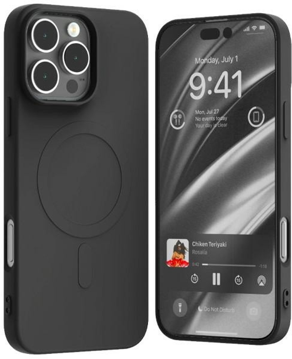 Mercury Serie - MagSafe Semi-Silicone iPhone 16 Pro Max Hoes - Zwart - Hoogwaardig Materiaal