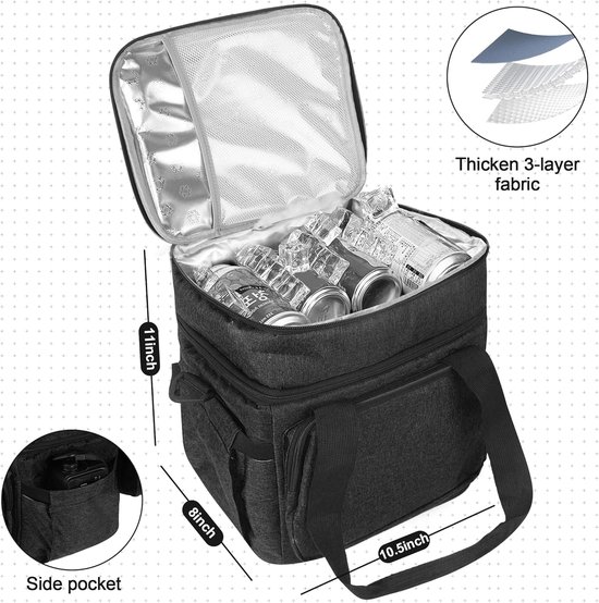 Tas-koeltas- Lunchtas voor Heren en Dames - 20L Grote Capaciteit Koeltas - Dubbeldeks Geïsoleerde Lunchbox Tas - Lekvrije Thermische Tas voor Werk, Picknick en Outdoor — afbeelding 2