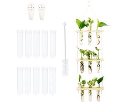 Terrarium met houten standaard en 3 niveaus voor hydroponische planten, bloemen en decoratie in huis of kantoor
