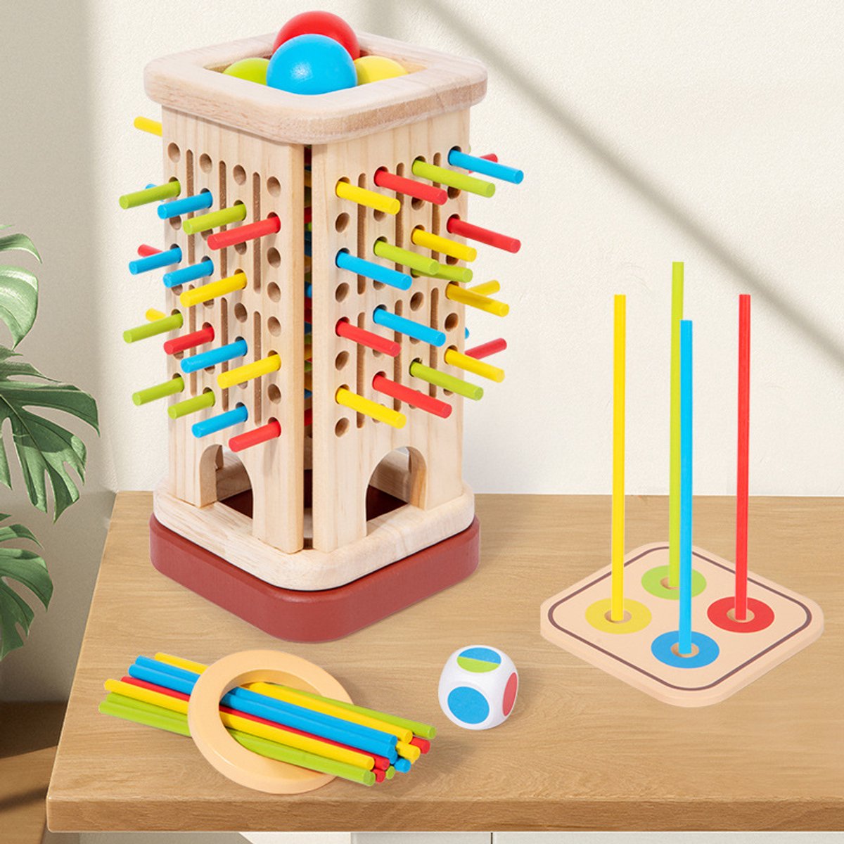 Montessori Houten Speelgoed 3-in-1 Stokspel – Educatief Spel voor Kleurherkenning – Cadeau 3 Jaar - Kinderspellen — afbeelding 2