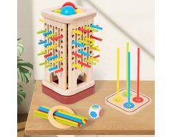 Montessori Houten Speelgoed 3-in-1 Stokspel – Educatief Spel voor Kleurherkenning – Cadeau 3 Jaar - Kinderspellen