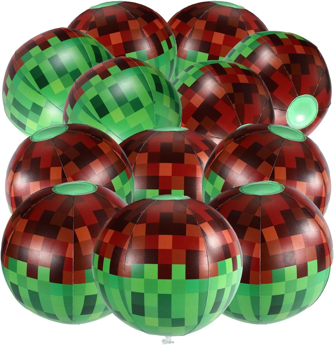 Pixel Strandballen - Opblaasbare Ballen - Zomer Plezier - Videogame Thema - 22 cm Diameter - Groen en Bruin