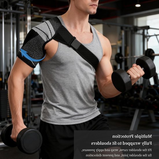 Verstelbare Schouderband voor Ondersteuning van de Rotator Cuff, Unisex Zwarte Compressiekous voor Blessurepreventie en Pijnverlichting tijdens Sportactiviteiten, Geschikt voor Links/Rechts — afbeelding 3