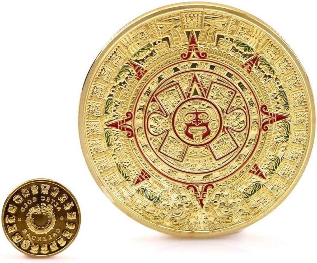 Maya Herdenkingsmunt - Azteekse Munt Kalender Munt - Verzamelen - Dubbelzijdig Ontwerp - 40 mm - Brons