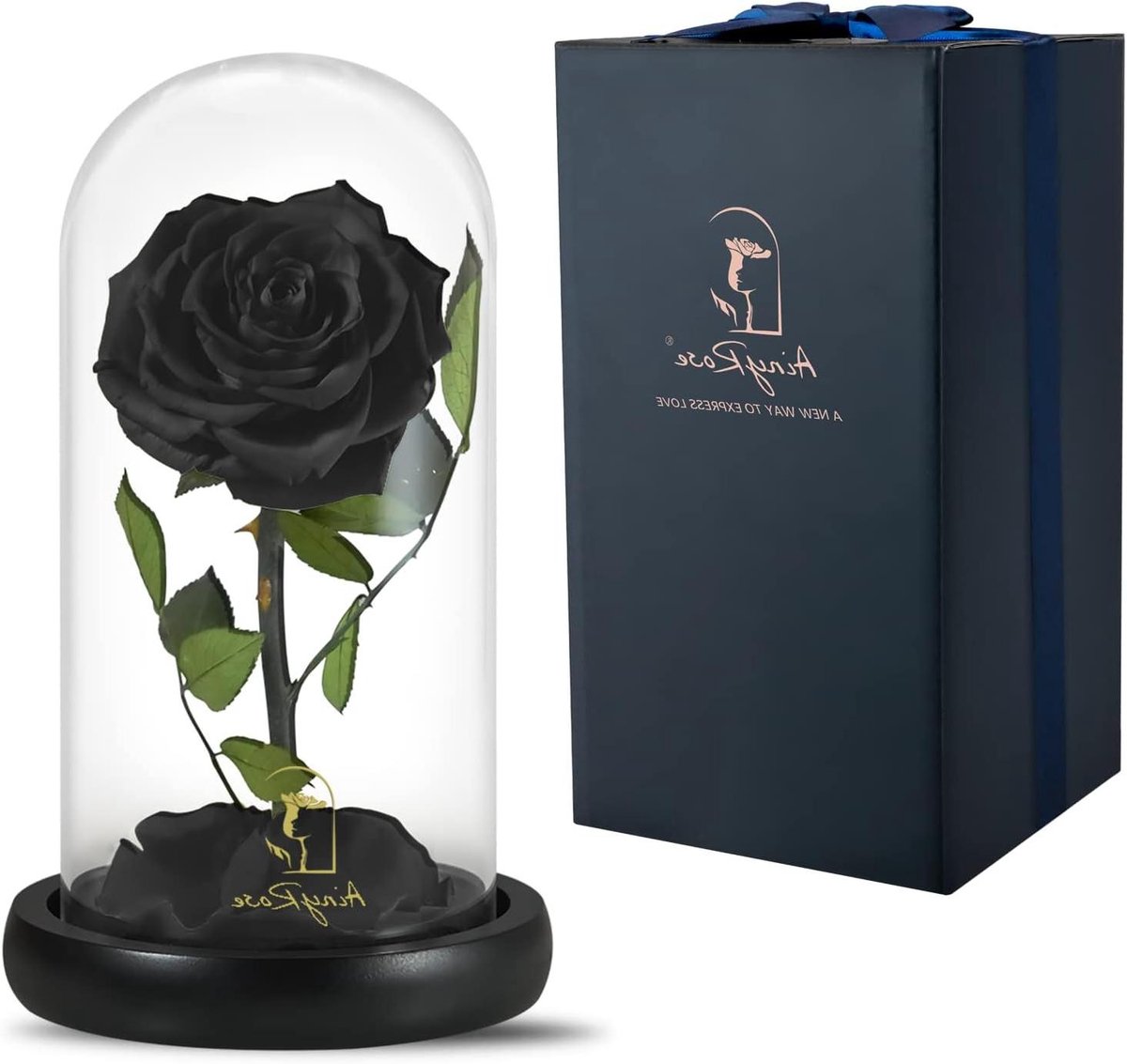 Eeuwige Roos - Roos in Glas - Cadeau Geven - Handgemaakt Design - 1 pond - Zwart