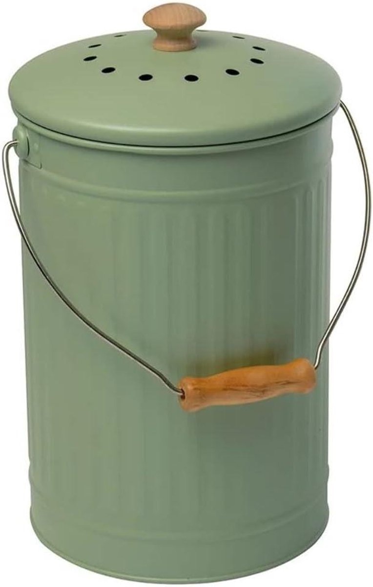 Compostemmer - Keukenemmer GFT - Keukenafval Verwerken - Geurfilter - 7 liter - Salie