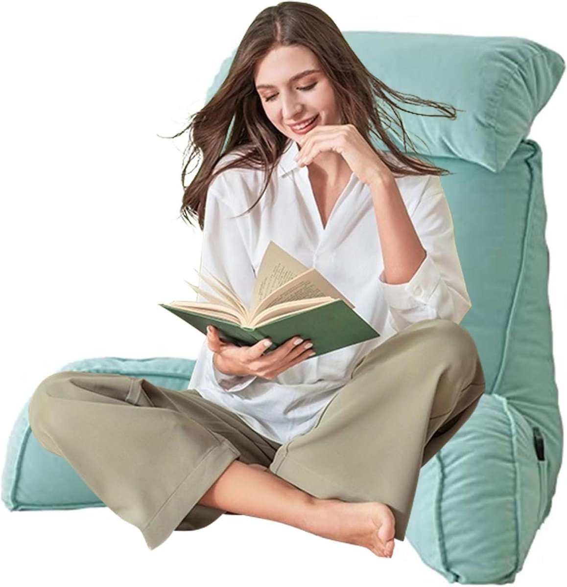 Leeskussen met Armsteunen - Rugsteun Kussen - Comfortabel Lezen - Afneembare Neksteun - 75x40x50cm - Blauw