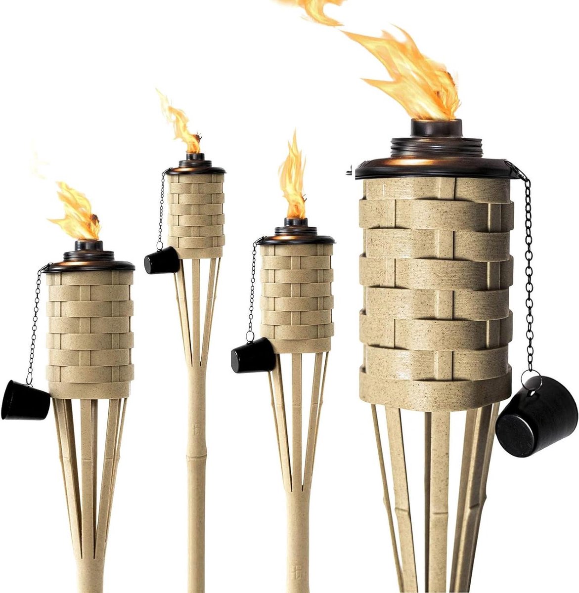 Bamboe Tiki Branders - Tuinverlichting Fakkel - Buitenfeesten Verlichten - Verweerd Uiterlijk - 4 stuks - Verweerd
