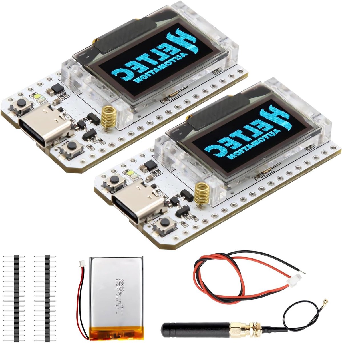 LoRa ESP32 Ontwikkelbord met 3000 mAh Batterij, 868MHz Antenne en OLED Display voor IoT Projecten, Geschikt voor Arduino en Meshtastic (2 Stuks)