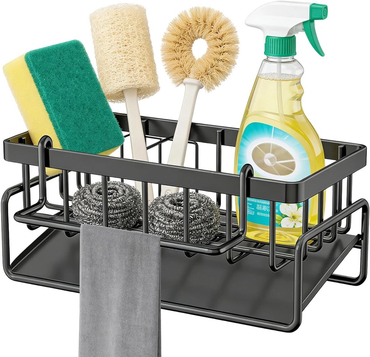 Praktische Organiser voor de Keuken, Hangende Houder voor Sponsen en Afwasborstels, Carbon Staal, Ideaal voor Keukenaccessoires en Afwasmiddelen