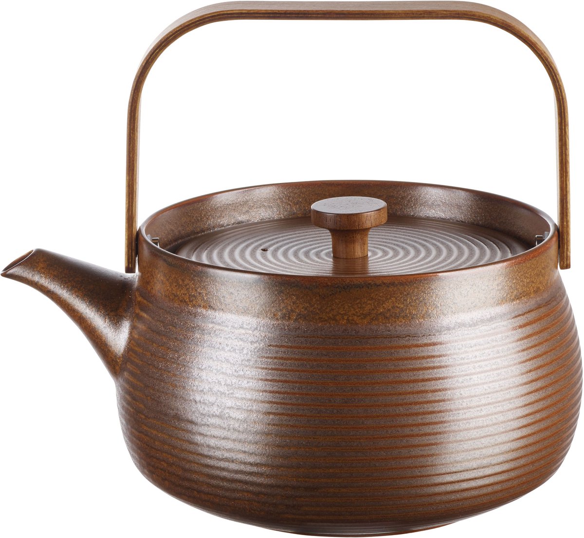 ASA Selection Japandi theepot met houten handvat, theepot, porselein, bruin, 1,5 l, 23370238