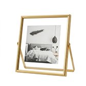 Goud kleur metalen fotolijst transparant acryl – staande fotolijst modern minimalistisch – vierkante foto houder voor tafel decoratie woonkamer slaapkamer