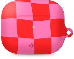 xoxo Wildhearts hoesje geschikt voor Airpods Pro 1 / Pro 2 - Drunk In Love - Ook als telefoonhoesje verkrijgbaar - schokbestendige case geschikt voor Airpod Pro (2) - koptelefoon case - Beschermhoes met print - golvende blokjes - roze / rood