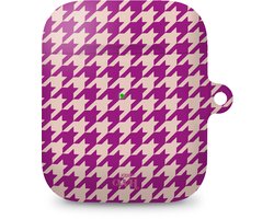 xoxo Wildhearts hoesje geschikt voor Airpods 1/2 - When In Paris - Ook als telefoonhoesje verkrijgbaar - schokbestendige case geschikt voor Airpod 1 en 2 - koptelefoon case - Geruit / geblokt hoesje - Kleurrijke case - paars / beige