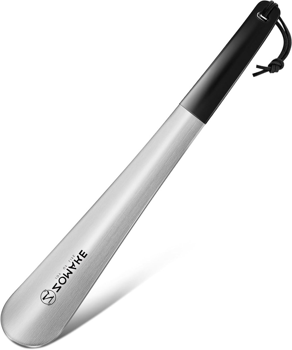 Lange metalen schoenlepel van 30 cm, ideaal voor het aantrekken van schoenen, roestvrij staal, geschikt voor mannen en vrouwen