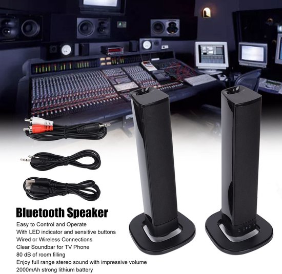 Allecto - Home Theatre Vloerstaande Luidspreker - Draadloze Bluetooth Soundbar - Oplaadbaar - LED-indicator - Geschikt voor TV en Computer - BS-36 van Merkloos — afbeelding 3