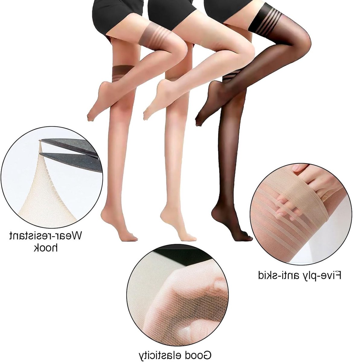 Anti-slip Kanten Kousen voor Dames, Silicone Zijde Hoge Houdkracht Kousen voor Comfort en Stijl