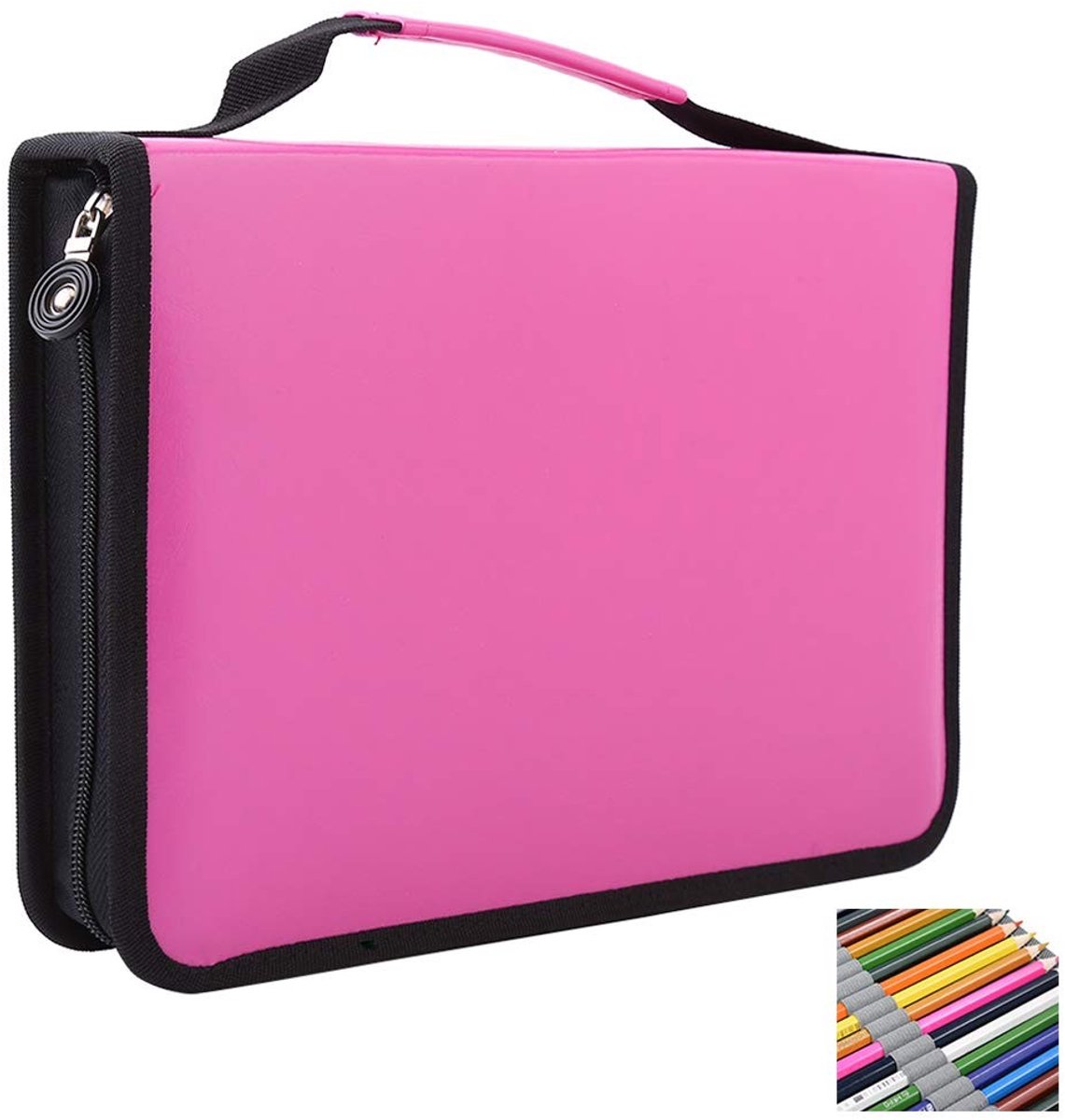 Dailygoody - 150 Slots PU Leer Stof Etui - Grote Capaciteit - Handvat - Pennenmap Organizer - Schoolaccessoire - Duurzaam en Vuilafstotend