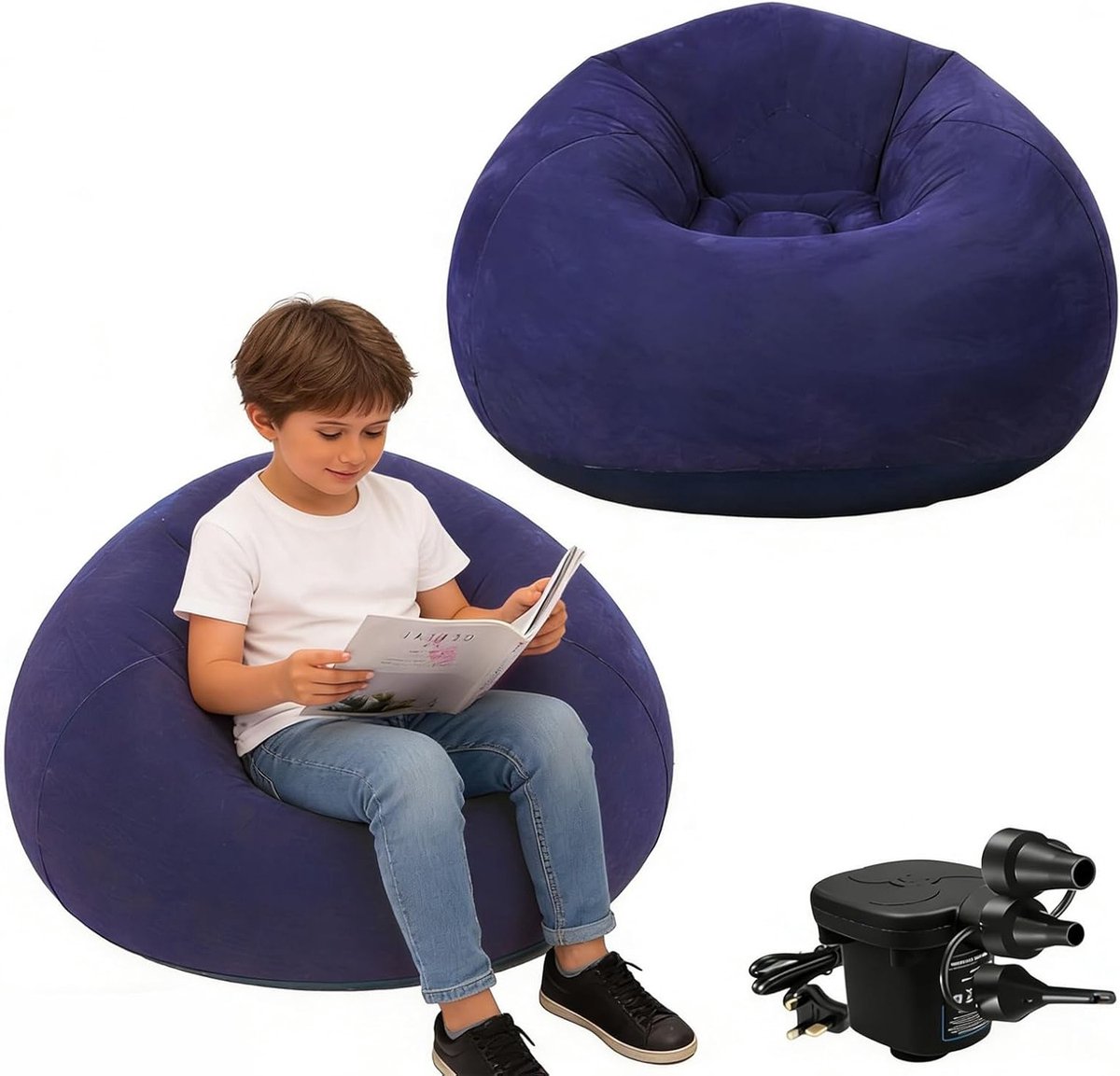 Opblaasbare Stoelen Set van 2, Opblaasbare Zitzakken voor Volwassenen, Vouwbare Sofa met Elektrische Luchtpomp voor Binnen, Buiten en Kamperen