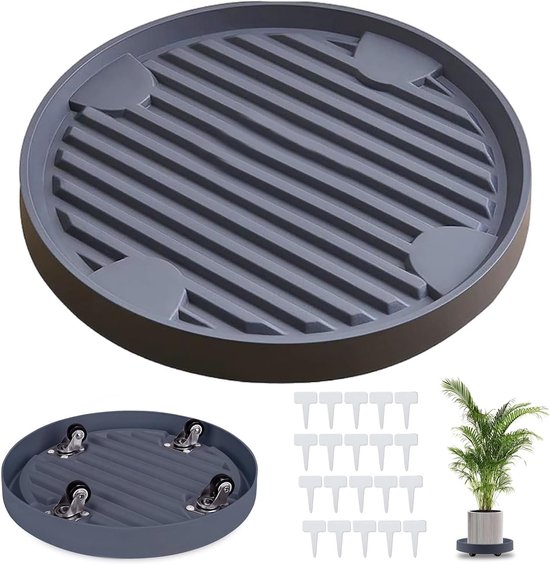 Ronde Plantroller 31 cm - Set van 2 Stuks met Wieltjes voor Gemakkelijk Verplaatsen van Bloempotten en Planten, Ideaal voor Tuin en Balkon, Stevig en Duurzaam Plastic