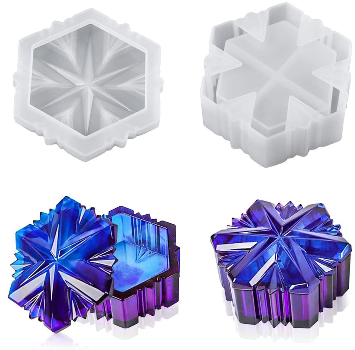 Opslagdoos voor Hars en Silicoon Mallen met Deksel - Sneeuwvlokken Juwelenbox, Epoxy Mould en DIY Snoepcontainers voor Kaarsenhouder