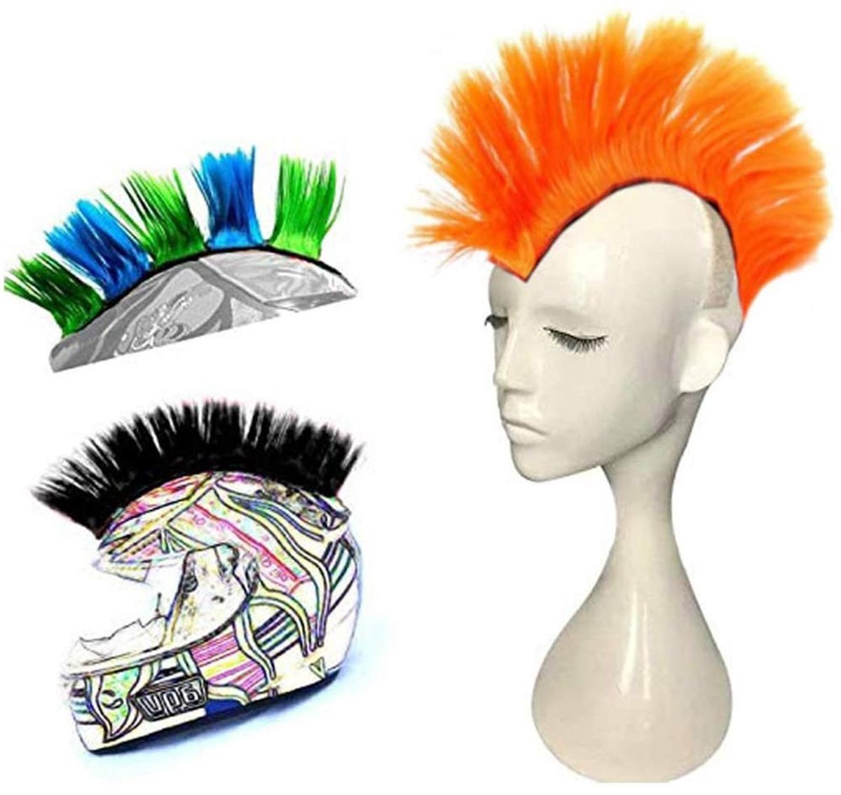Dailygoody - Mohawk Pruik Helm - Zelfklevende Mohawk - Voor Motorhelm - Oranje - Flexibel en Herbruikbaar - Geschikt voor Fietshelm - Compact Formaat – foto 5
