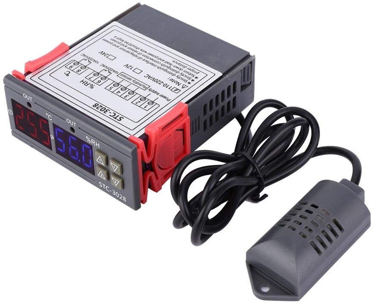 Dailygoody - Temperatuurregelaar - Digitale thermostaat - Dual-screen - Zwart - Vochtigheidsregelaar - Geschikt voor koel- en verwarmingsapparatuur - 12V